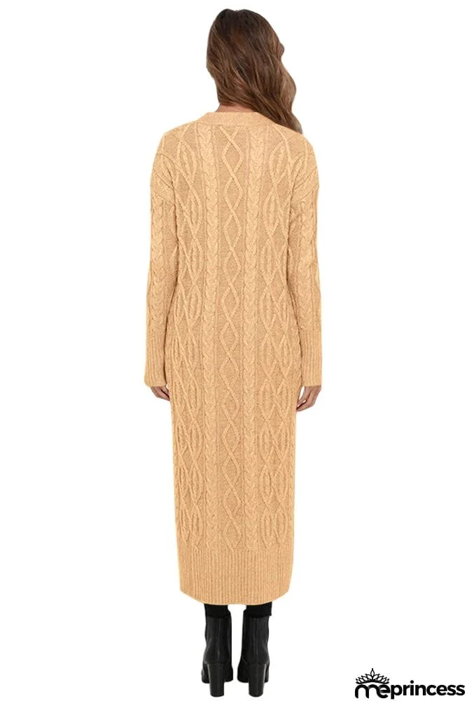 Cable Knit Open Front Long Cardigan