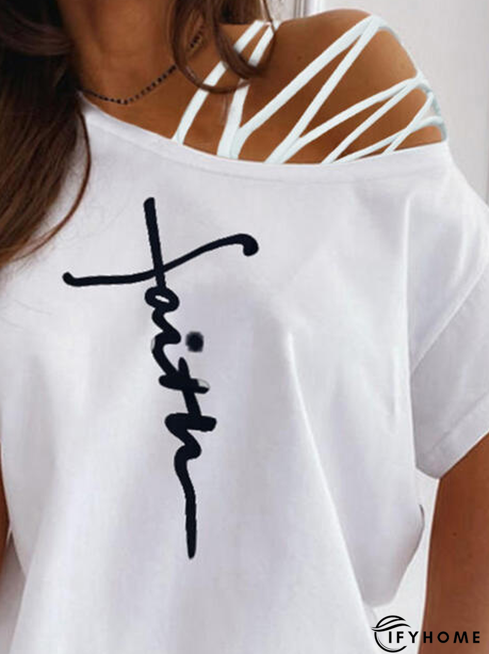 Casual Off Shoulder Shift Letter T-shirt | IFYHOME