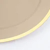 10 Pack | 10" Regal Taupe and Gold Round Plastic Dinner Plates