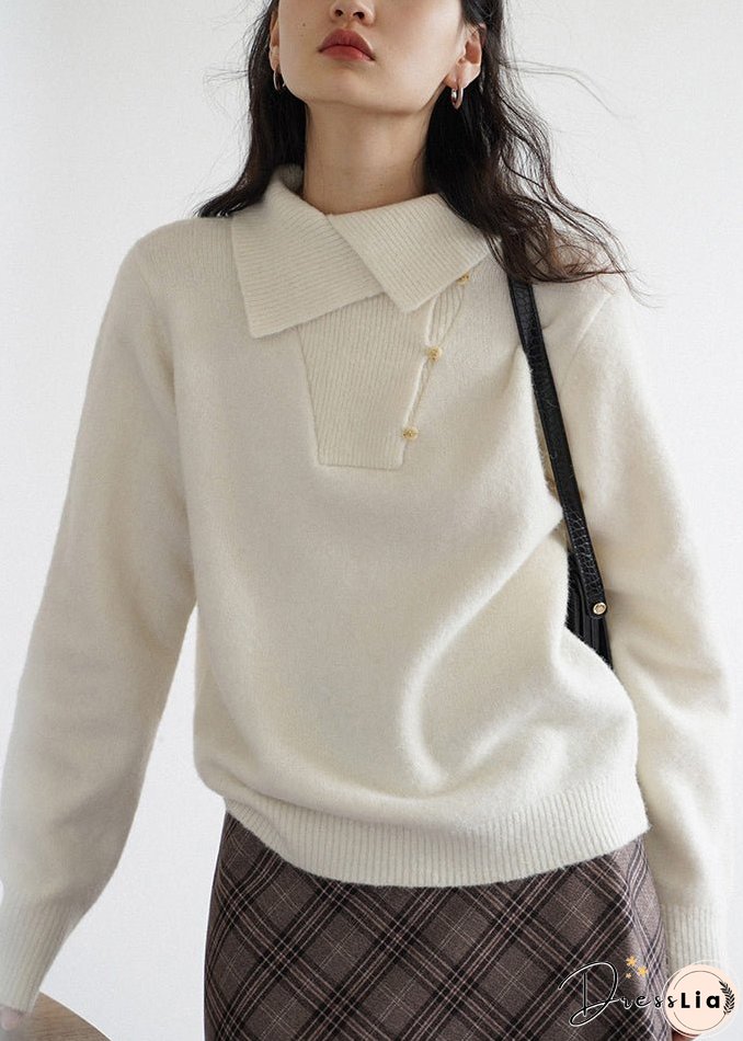 New White Button Patchwork Cozy Knit Sweaters Fall