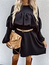 Solid Color Commuter Long Sleeve Loose Pleated Skirt
