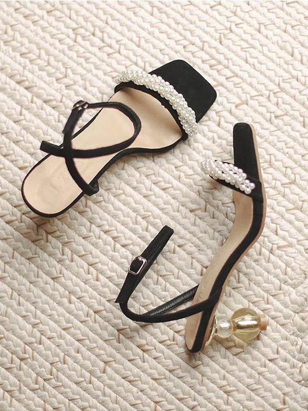 Elegant stiletto sexy high heel buckle pearl sandals