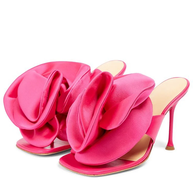 Elegant Square Toe Sandal Mules Stiletto Heel Folded Flower Shoes Vdcoo