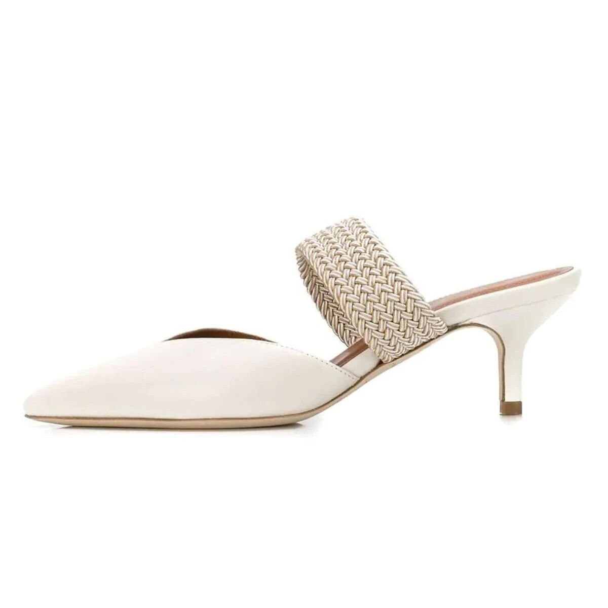 TAAFO Pointed Toe Mules Women Med Kitten Heel V-Shaped Single Strap Slide Slipper Backless Pumps Elastic Band Dress Shoes