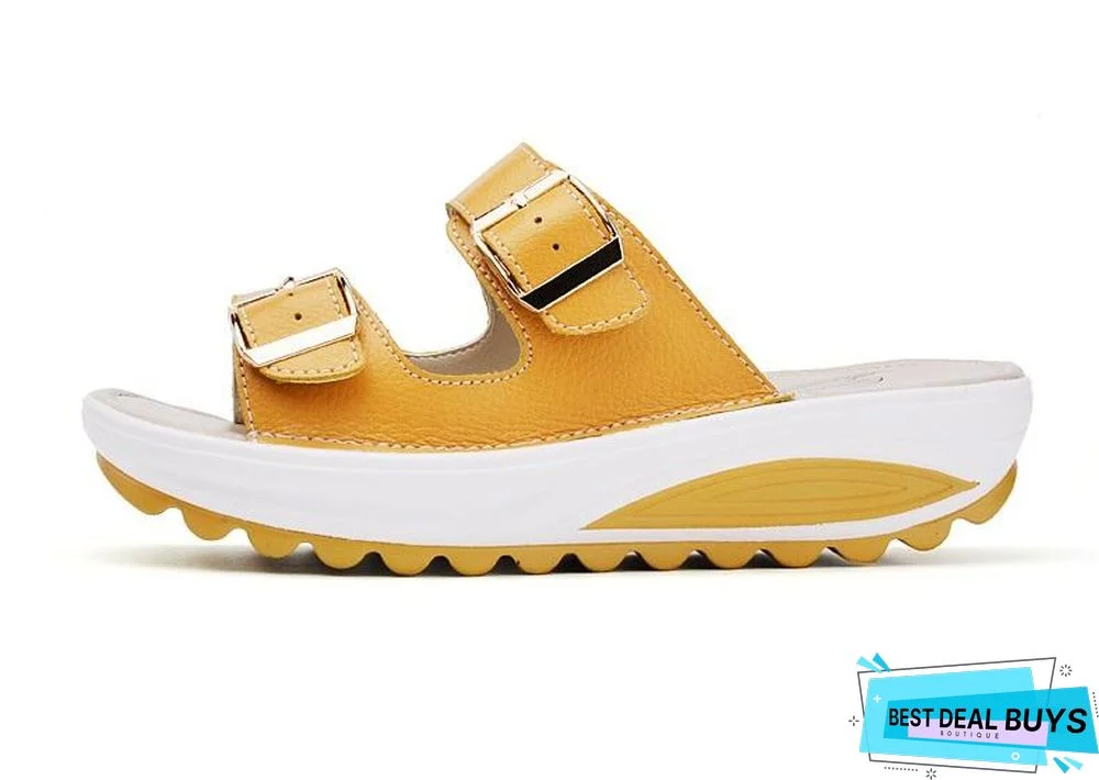 Summer Women Slip On Sandals Slides Wedges Slippers Shoes Buckle Strap Platform Beach Shoes