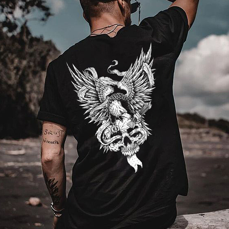 Unisex Outdoor Motorcycle Eagle Print T-shirt