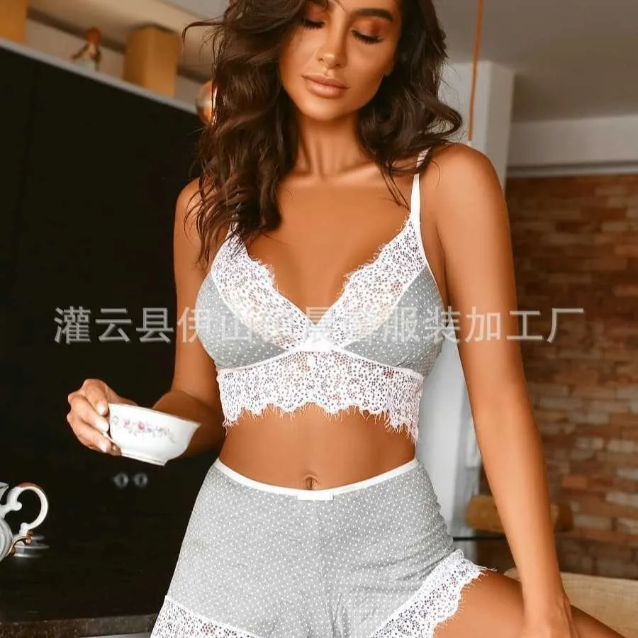 Churchf Digital Printing Multi-Code Sexy Lingerie White Lace Two Sets Of Sexy Pajamas