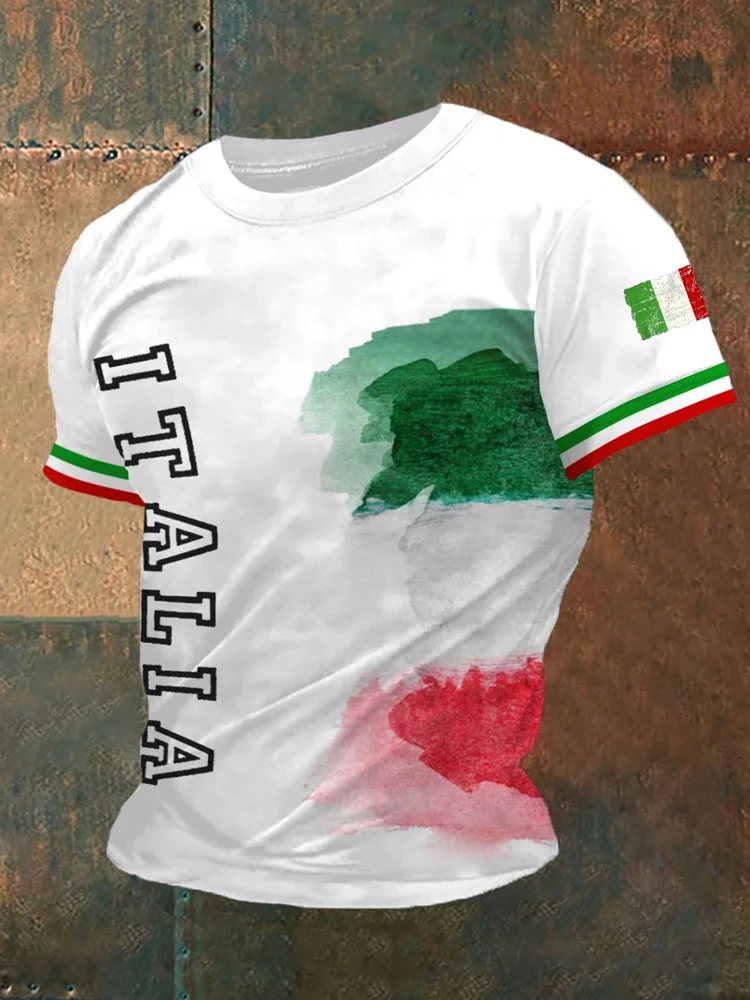 Polo casual da uomo con stampa della bandiera italiana