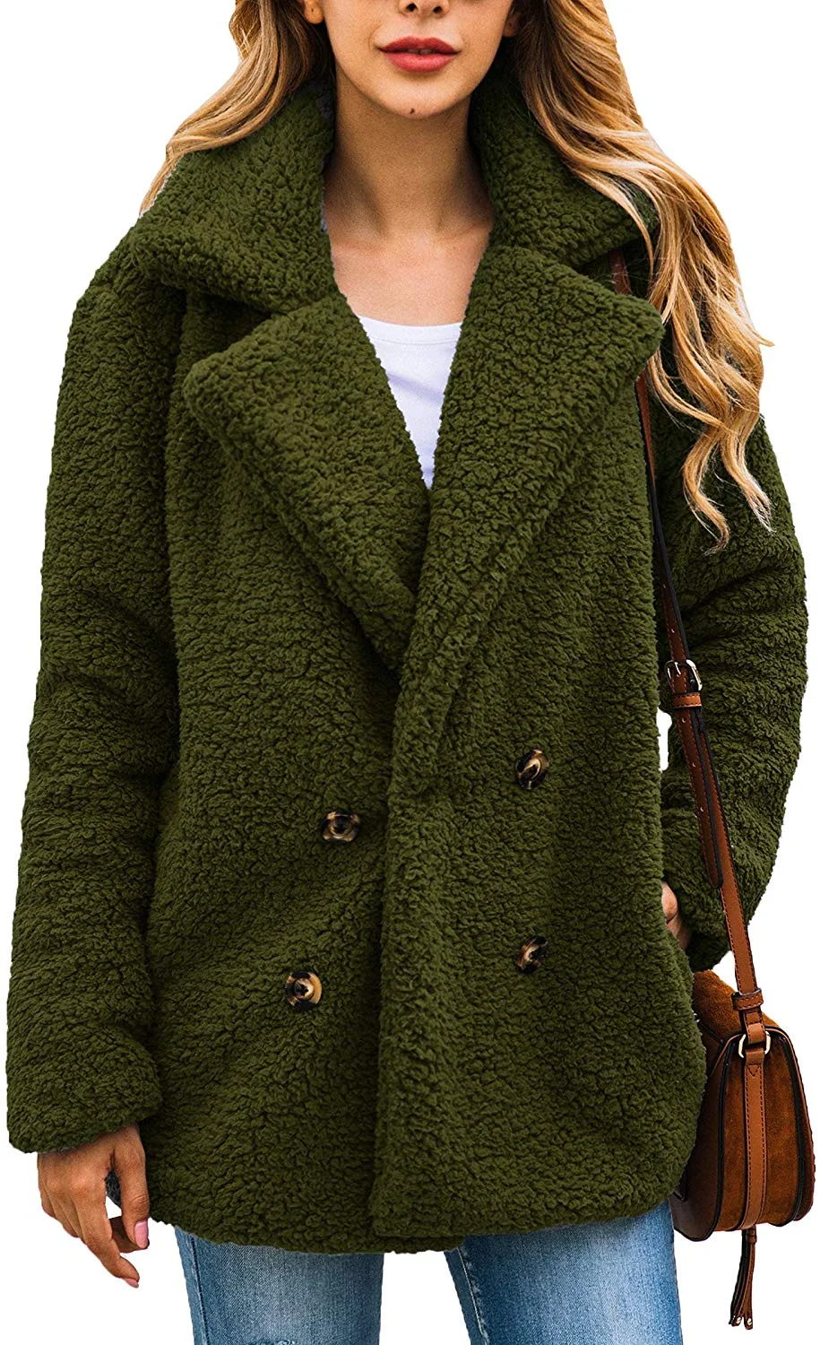 Women's Coat Casual Lapel Fleece Fuzzy Faux Shearling Zipper Warm Winter Oversized Outwear Jackets