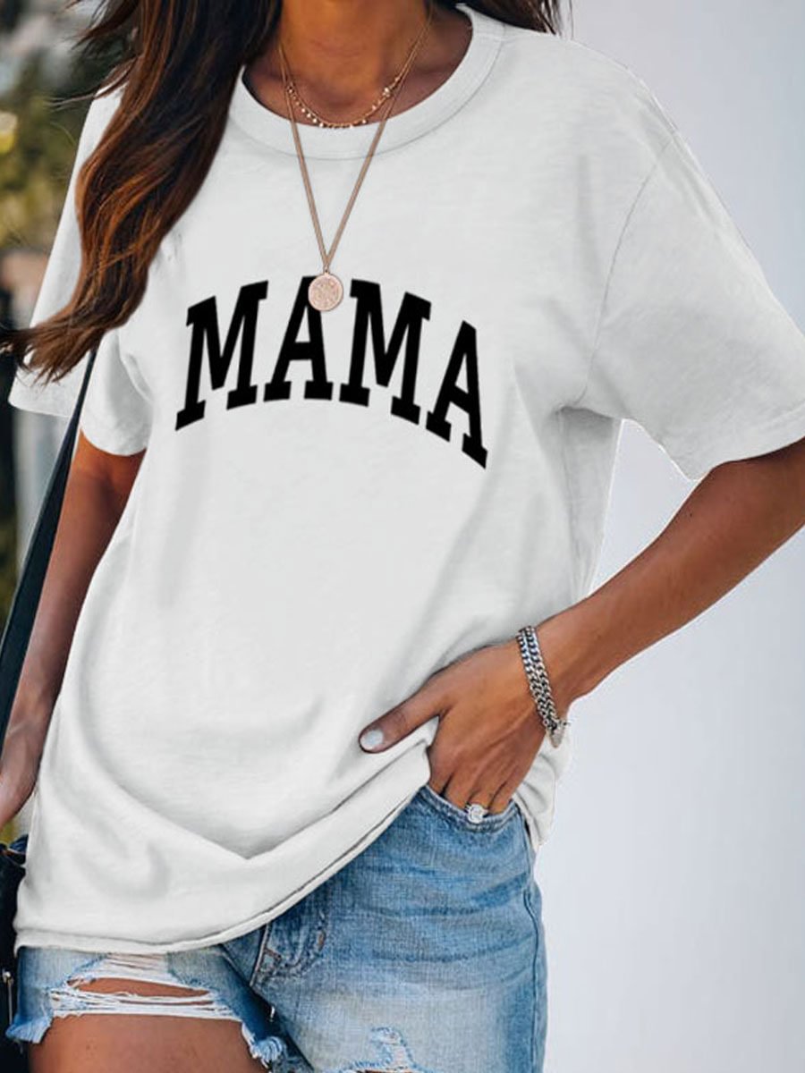 Round Neck Casual Loose Letter Print Short Sleeve T-shirt