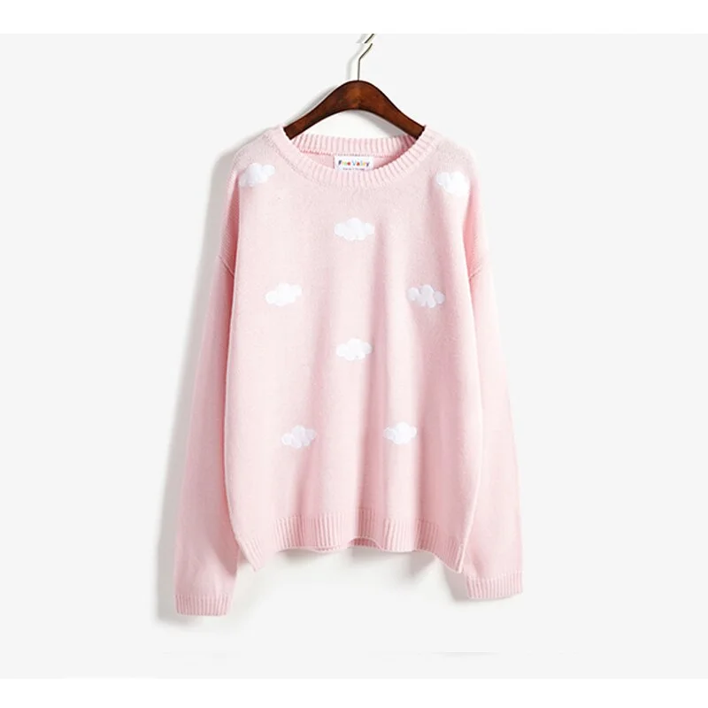 Kawaii Ulzzang Vintage College Loose Clouds Sweater Women Female Korean Punk Thick Cute Loose Harajuku Clothing For Women 10897