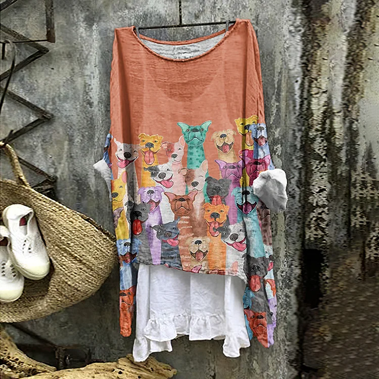 Women's Smile Cute Dogs Photo Printed Casual Shirt