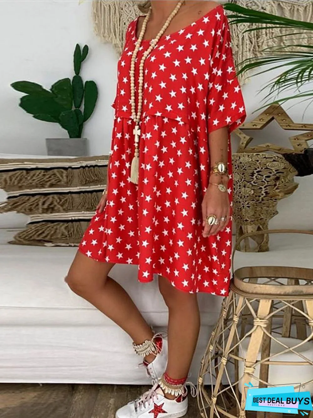 Women's A-Line Dress Knee Length Dress Half Sleeve Print Leopard Summer Casual Mumu Red Green Brown