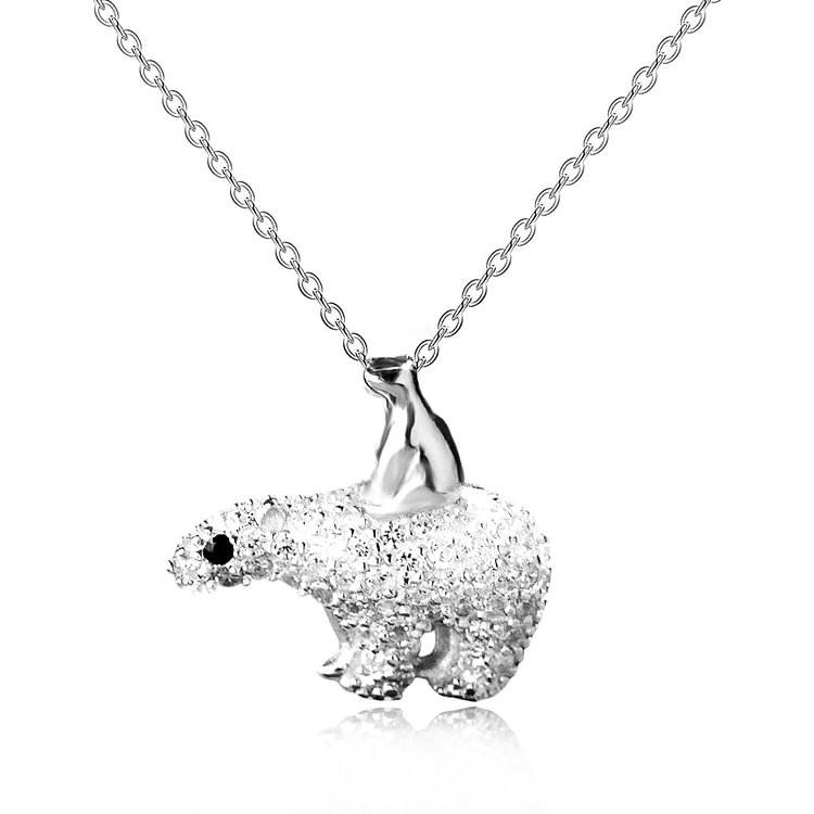 For Mom - S925 You are The Best Mama bear in the World Diamond Bear Necklace
