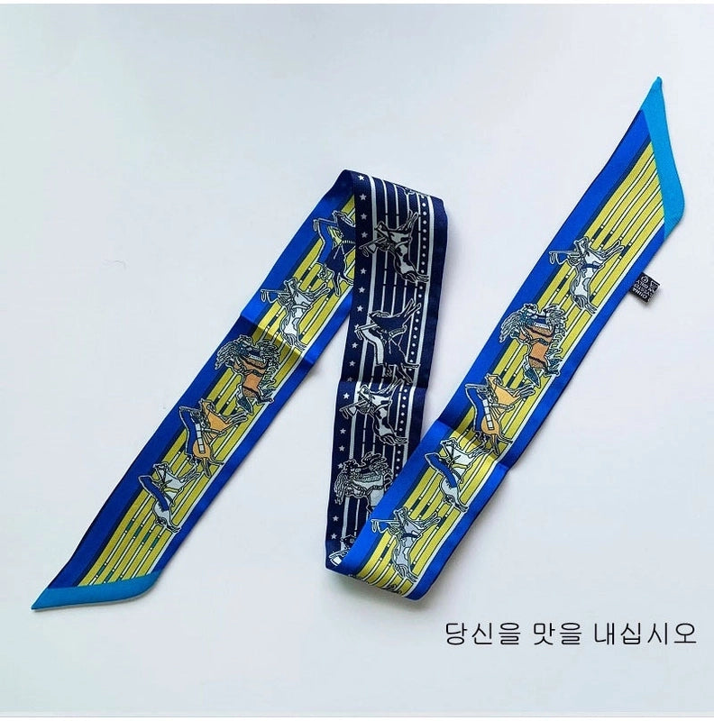 Women’s Minimalist Classic Style Color Block Satin Printing Silk Scarf