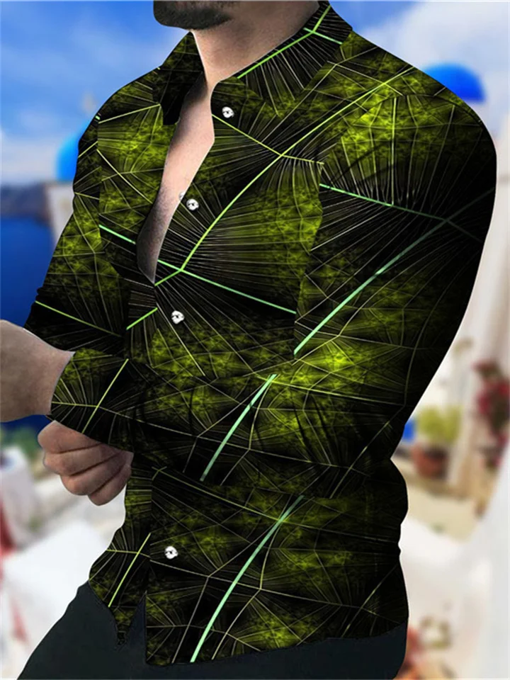 Spring and Autumn New Men's Casual Long-sleeved Printing Collar Fashion Long-sleeved Shirt Green, Dark Green, Red, Purple