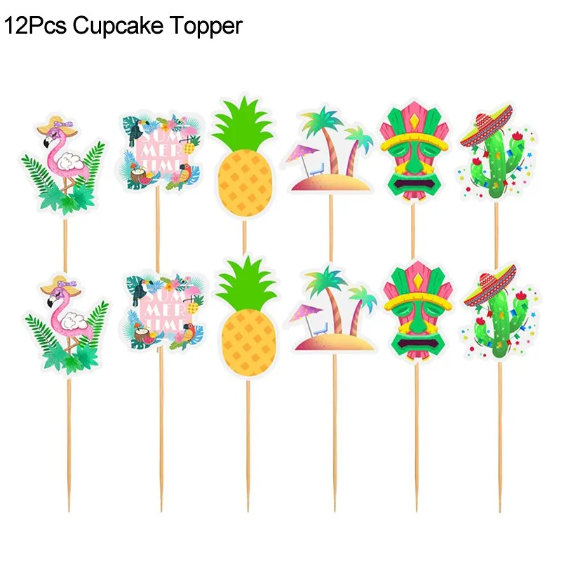 Hawaii Aloha Happy Birthday Banner Flamingo Hawaiian Tropical Party Decor Luau Summer Party Supplies Latex Balloons Cake Toppers