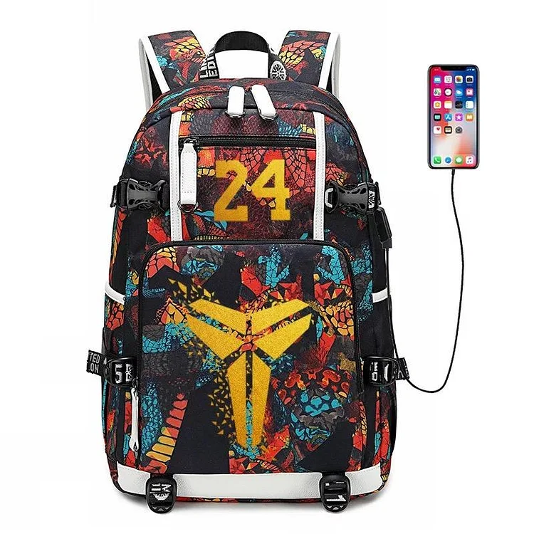 Mayoulove Basketball Player #13 USB Charging Backpack School NoteBook Laptop Travel Bags-Mayoulove