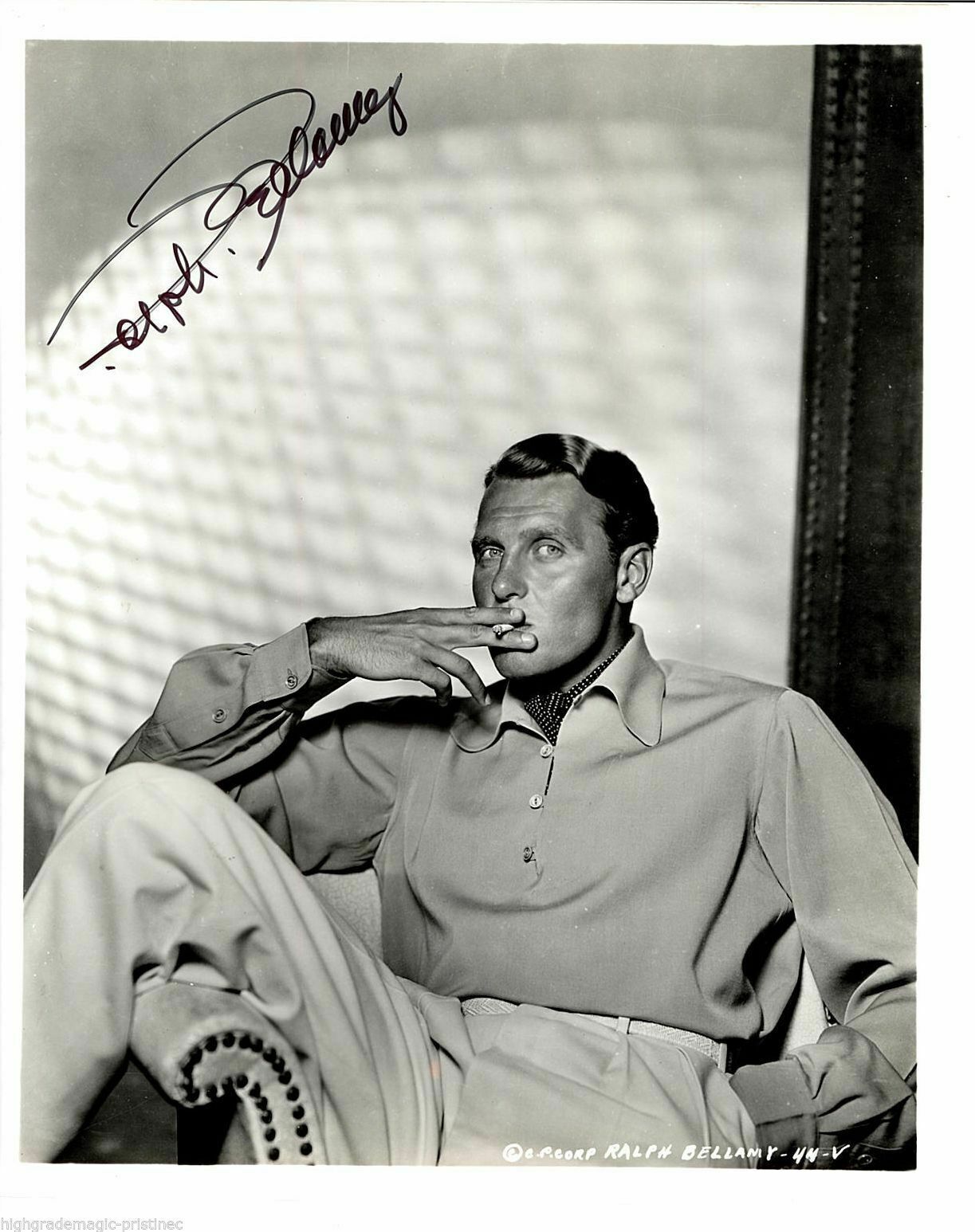 RALPH BELLAMY (SMOKING) SIGNED 8X10 (DECEASED) JSA AUTHENTICATED #N38701