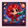 Girl Holding A Telescope-11CT Stamped Cross Stitch 45*45cm/17.72*17.72in
