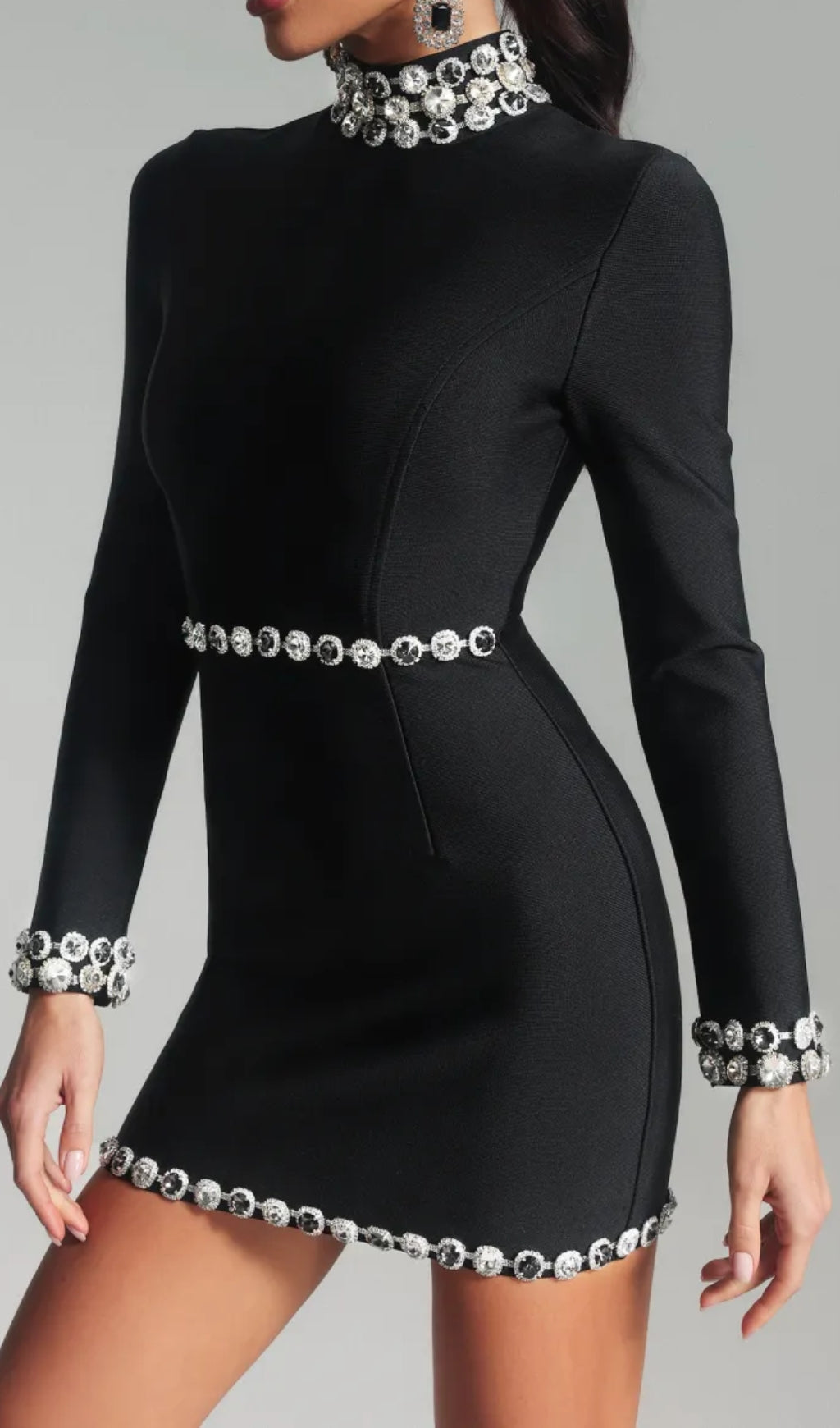 Bethel Black Long Sleeve Crystal Trim Mini Dress Flowering Girl