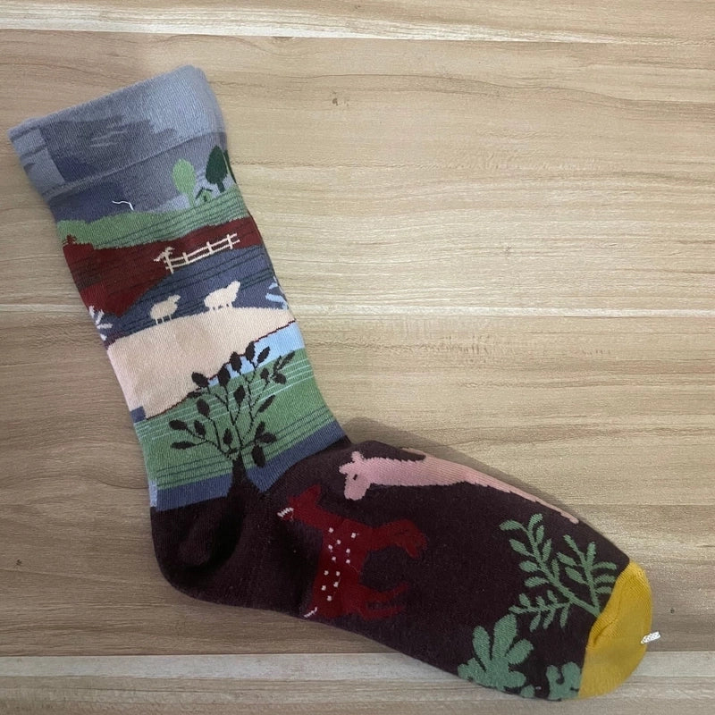 Women’s Minimalist Human Houndstooth Cotton Crew Socks A Pair