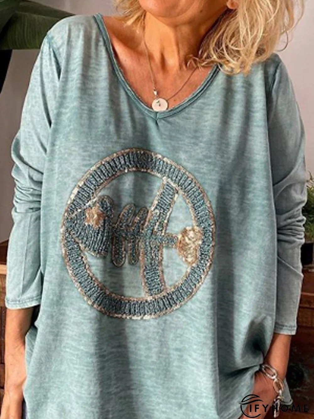 Blue Cotton Embroidery Casual Sweetheart Tops | IFYHOME