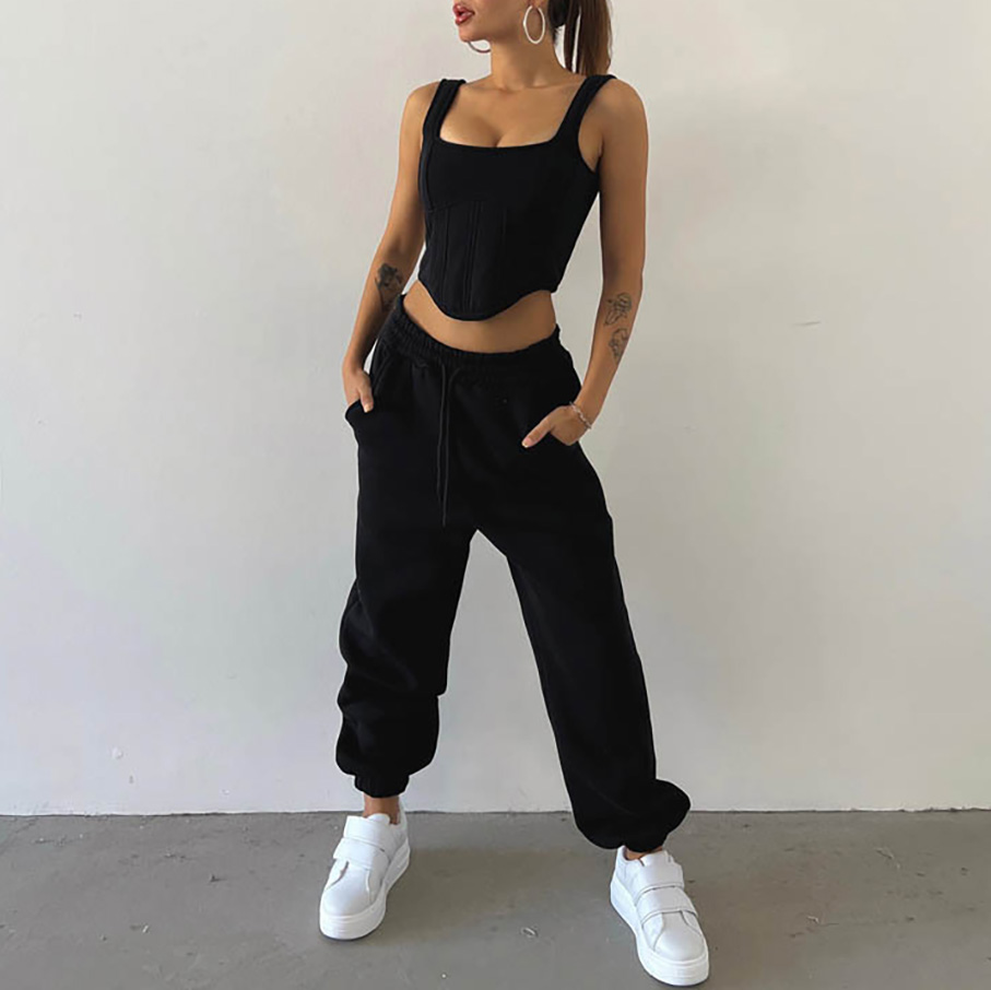 Drawstring Hooded Short Sweatshirt Drawstring Pants 3-Piece Set