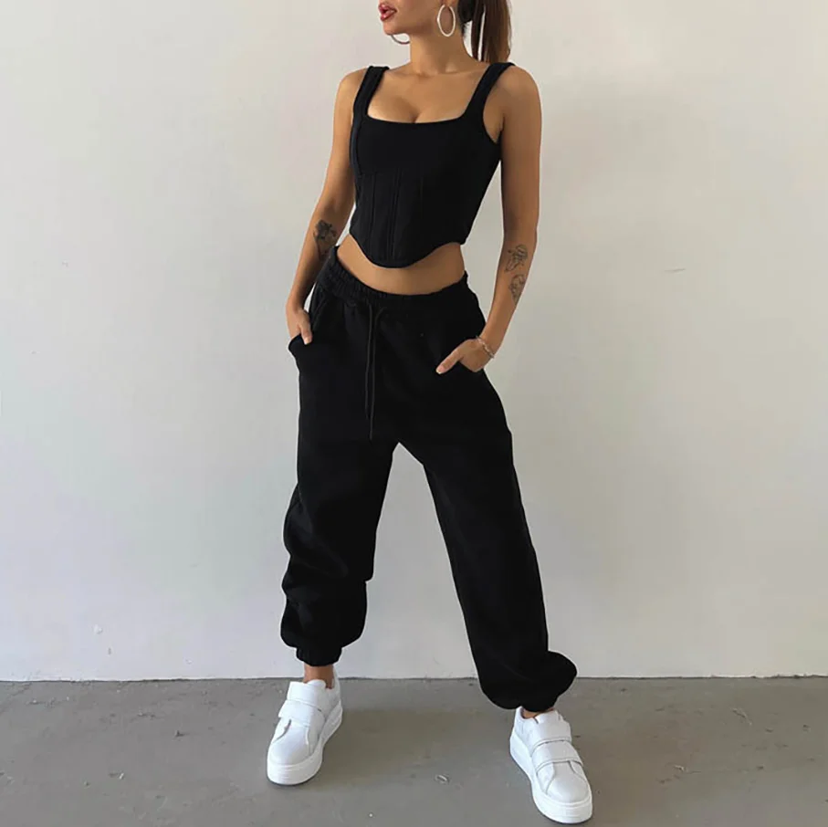 Drawstring Hooded Short Sweatshirt Drawstring Pants 3-Piece Set