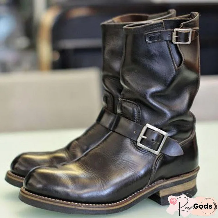 Men's Vintage Leather Mid Engineer Boots