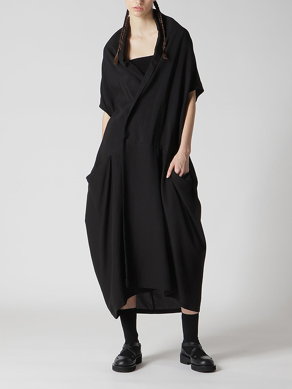 Right Front Crossover Design Side Pocket Midi Dress