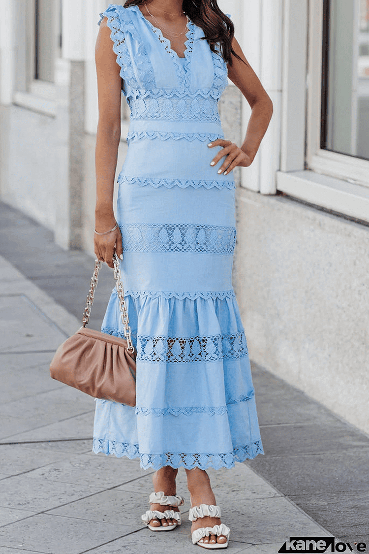 Casual Patchwork Lace V Neck Trumpet Mermaid Dresses