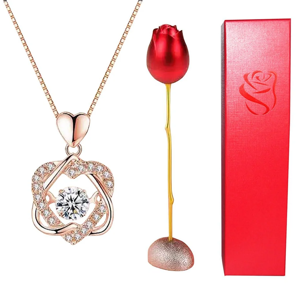 Valentines Heart Necklace in Surprised Rose Box