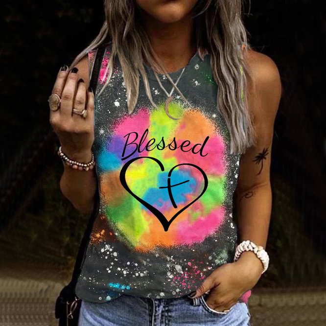 Comstylish Colorful Tie Dye Casual Sleeveless Tank Top