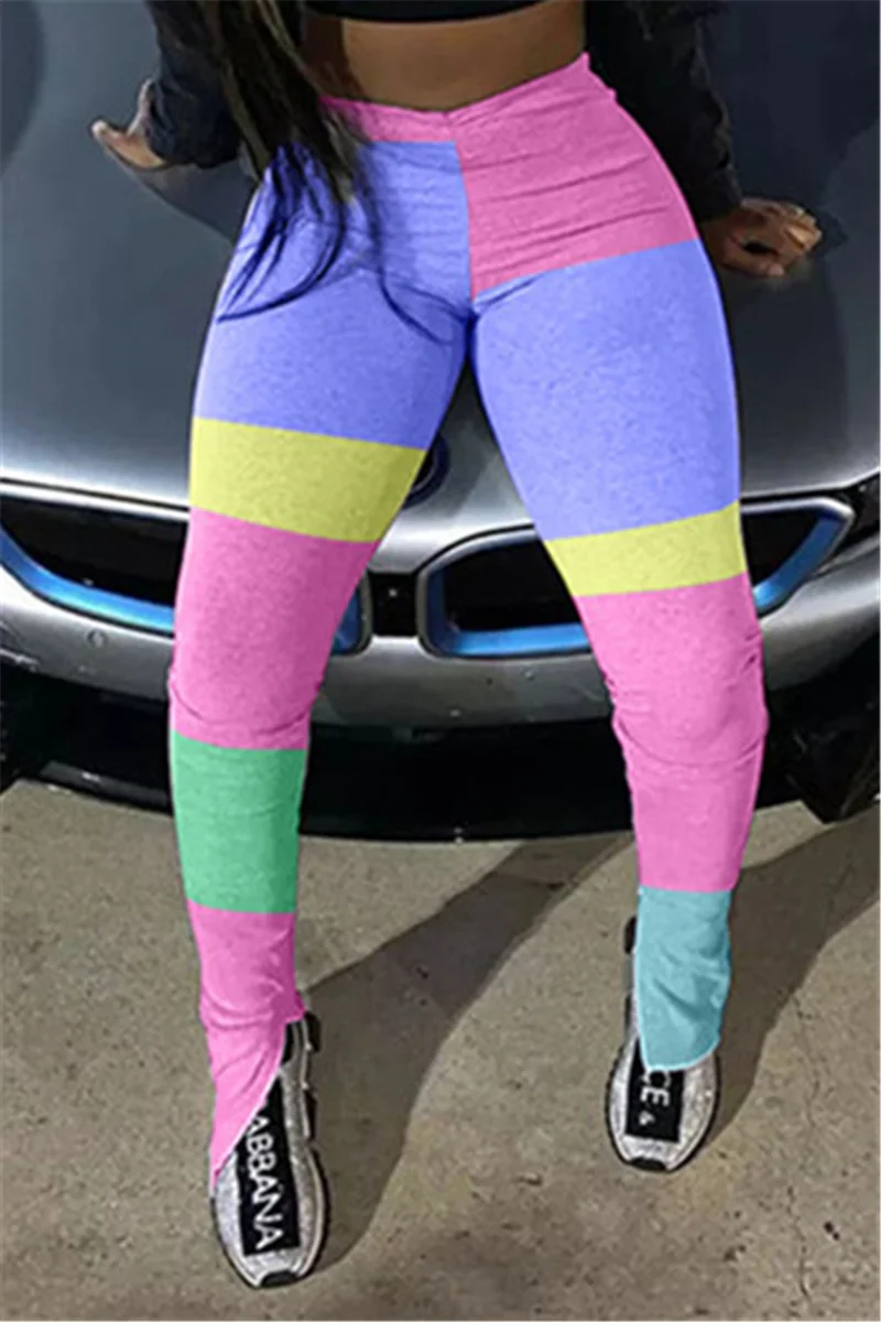 Pink Elastic Fly High Split Skinny Pants Bottoms | EGEMISS