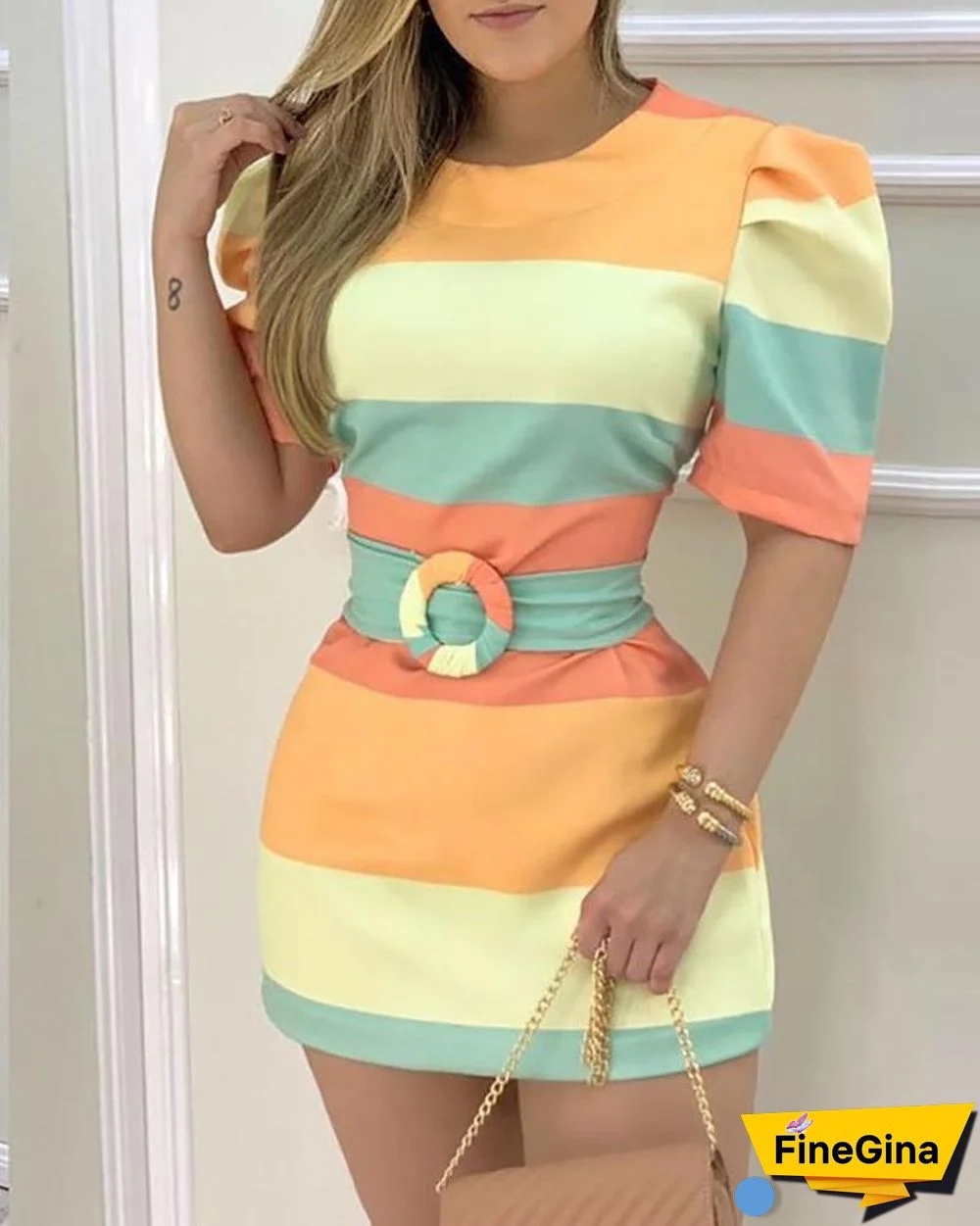 Meia Manga Colorblock Bodycon Vestido