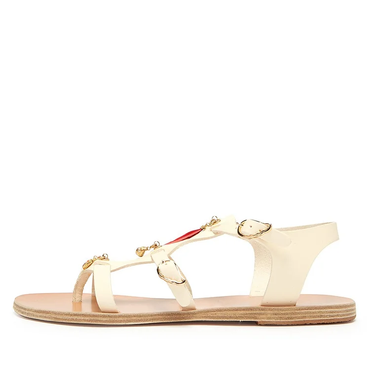 Beige Feather Buckles Flat Sandals Vdcoo