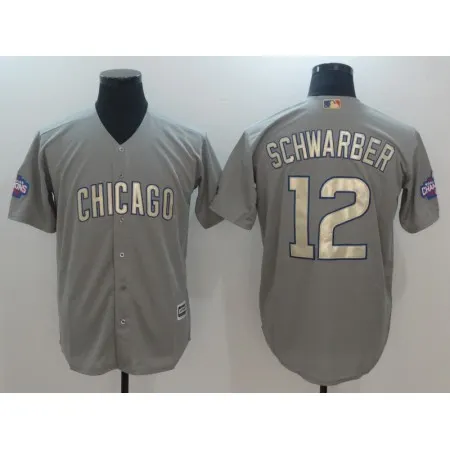 Men's Chicago Cubs #12 Kyle Schwarber World Series Champions Grey Program Cool Base Stitched MLB Jersey GIV1