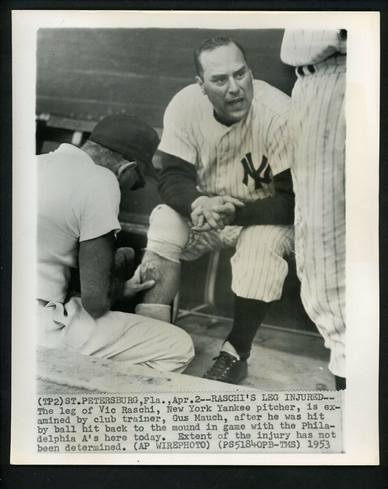 Vic Raschi & Trainer Gus Mauch 1953 Press Photo Poster painting New York Yankees