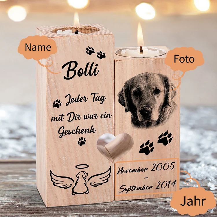 Personalisierter Name Jahr Foto für Haustier Gedenkkerzenhalter Hund Trauer Kerzenhalter