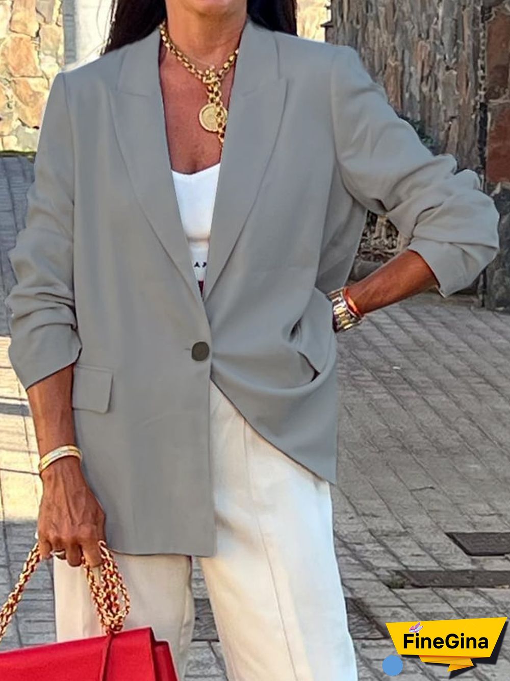 Fashionable Commuter All-Match Solid Color Long-Sleeved Suit Jacket