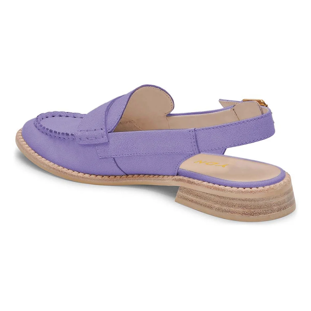 Purple Round Toe Buckled Slingback Flat Loafer Shoes for Women