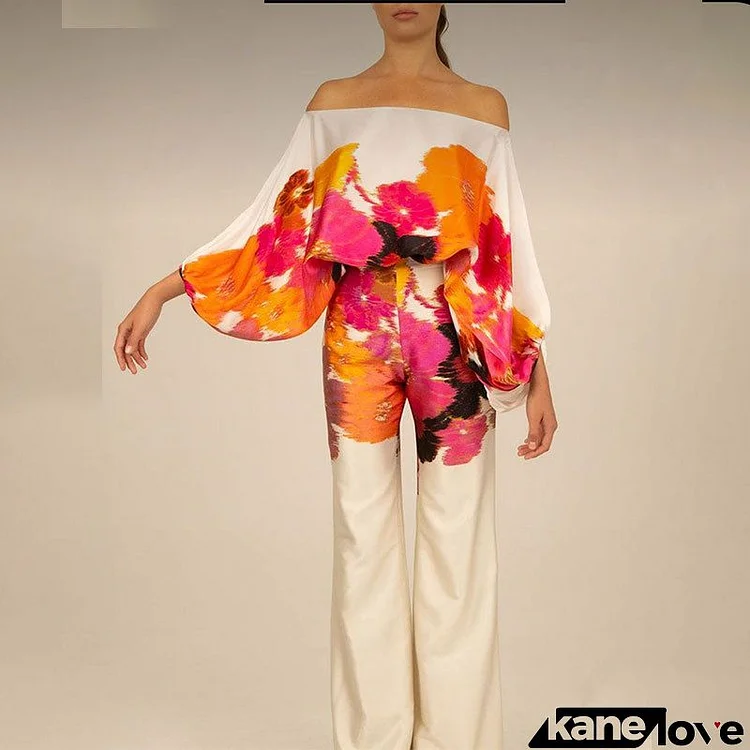 Women Elegant Loose Dolman Sleeve Top And Wide Leg Pants Two-Piece Set