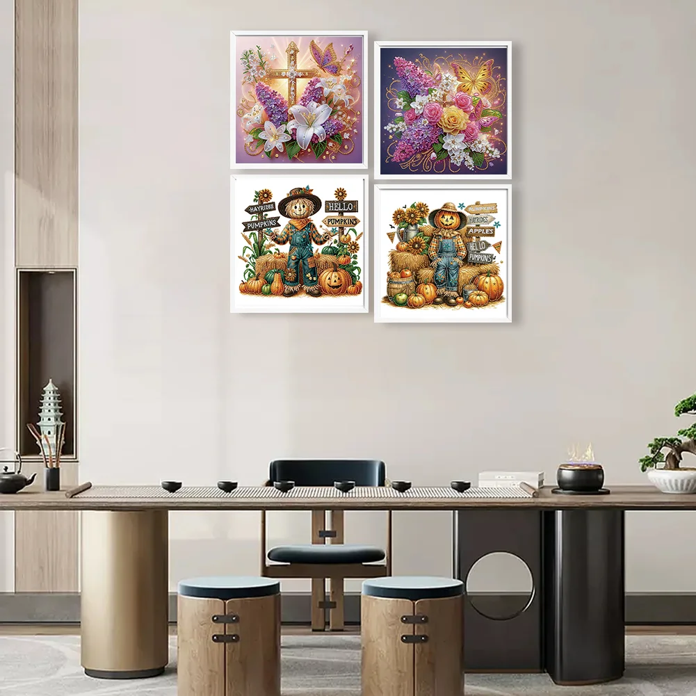 4pcs Diamond Painting - Partial Special Shaped Drill - Scarecrow Cross(Canvas|40*40cm)