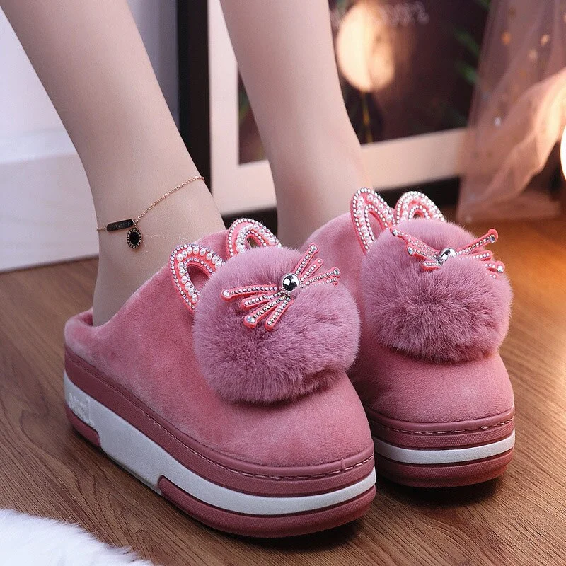 Winter Women Slippers Shoes Home Cute Thick Bottom Cat Warm Plush Ladies Shoe Fashion Flat Platform Female Casual Shoes 2021 New