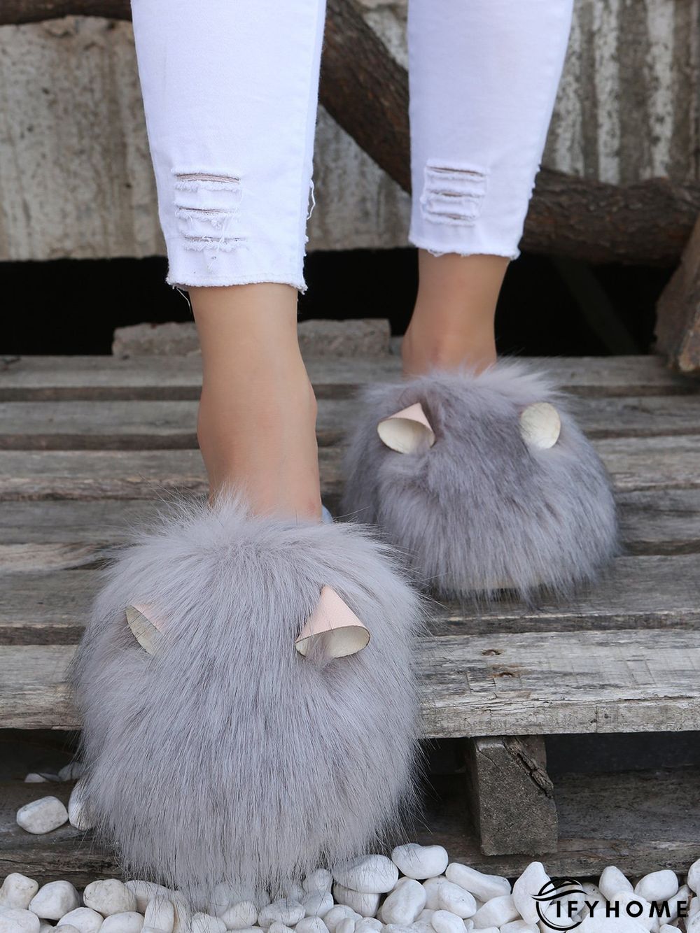 Cute Cat Ears Mohair Warm Fleece Indoor Slippers | IFYHOME