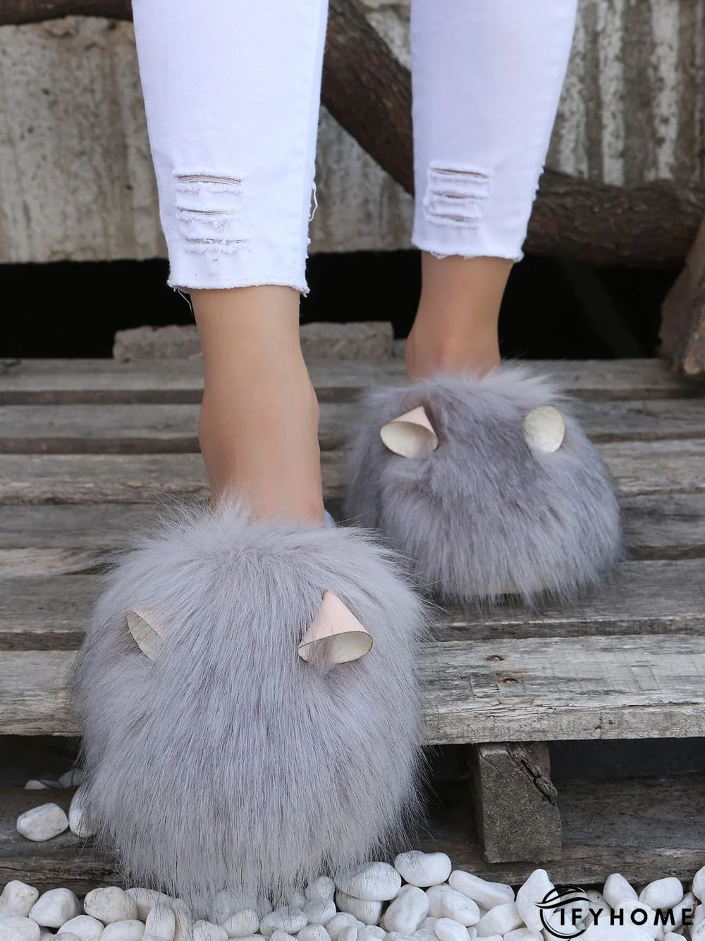 Cute Cat Ears Mohair Warm Fleece Indoor Slippers | IFYHOME