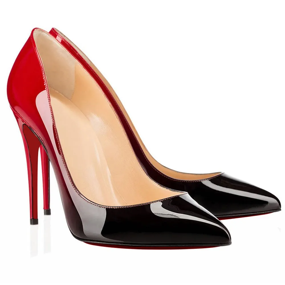 100mm Gradient Color Heels Party Daily Pumps Red Black-vocosishoes