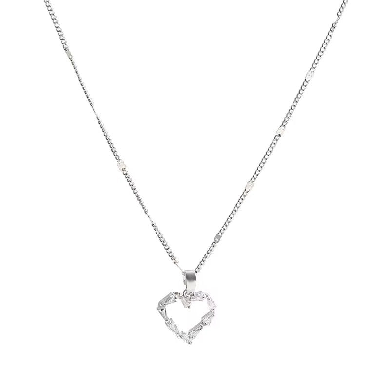 Sweet Heart Shape Titanium Steel Plating Inlay Zircon Pendant Necklace