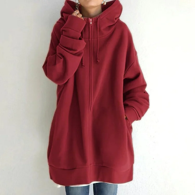 Street Fashion Solid Zipper Long Hoodie - Buy2 Free Shipping